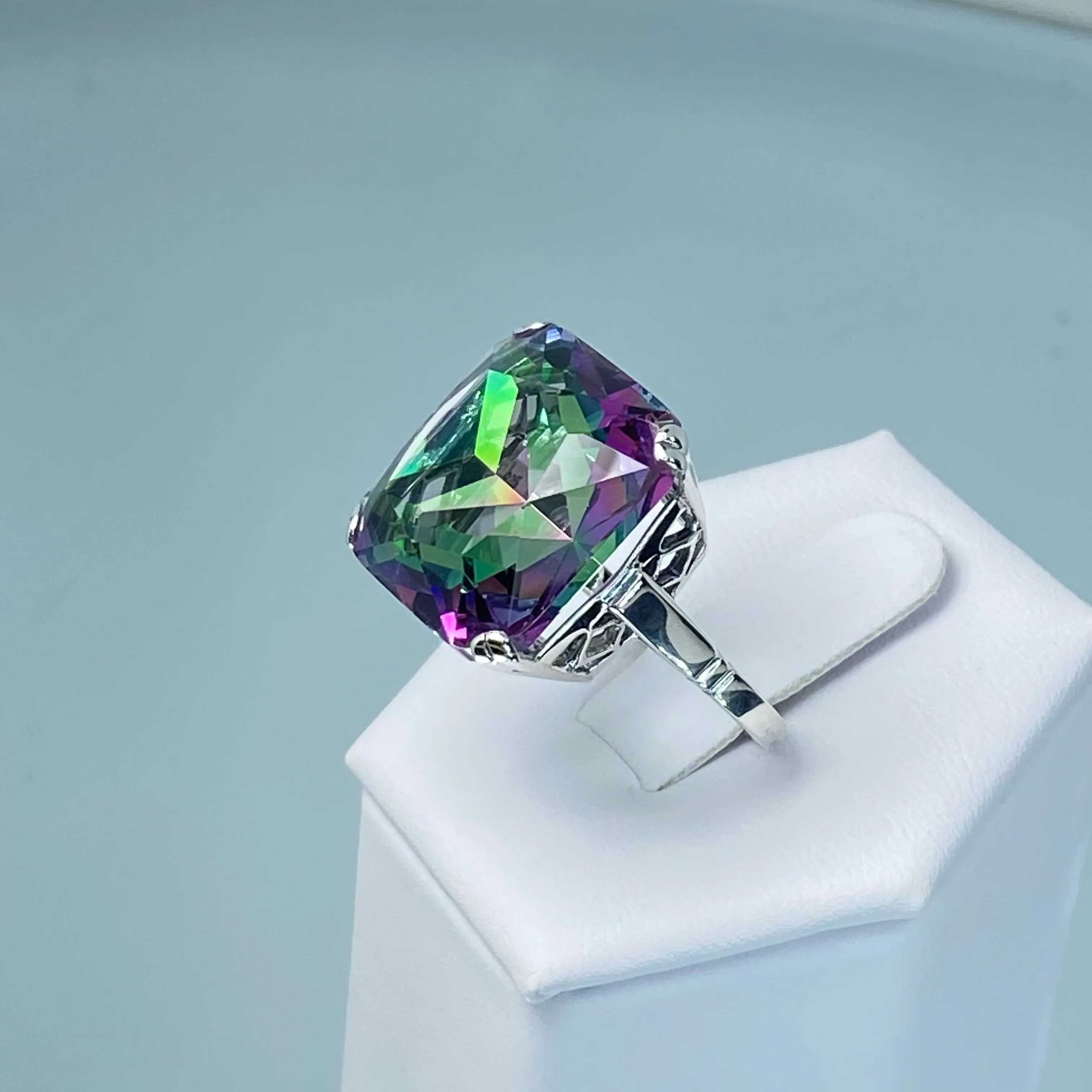Mystic Topaz Ring, Size 6.5, Big 20ct Huge Square Gem, Vintage Jewelry #D1 - Ready to Ship