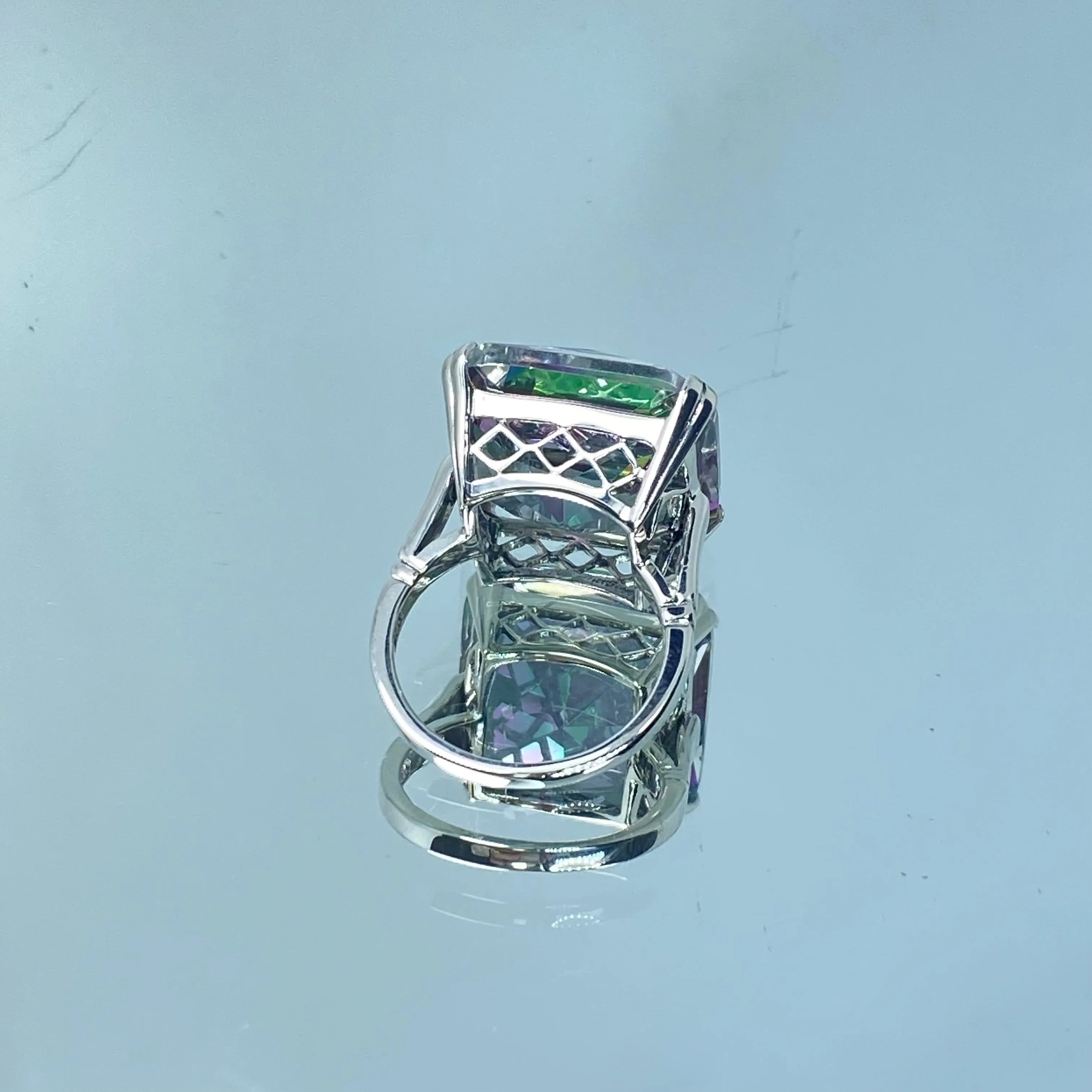 Mystic Topaz Ring, Size 6.5, Big 20ct Huge Square Gem, Vintage Jewelry #D1 - Ready to Ship