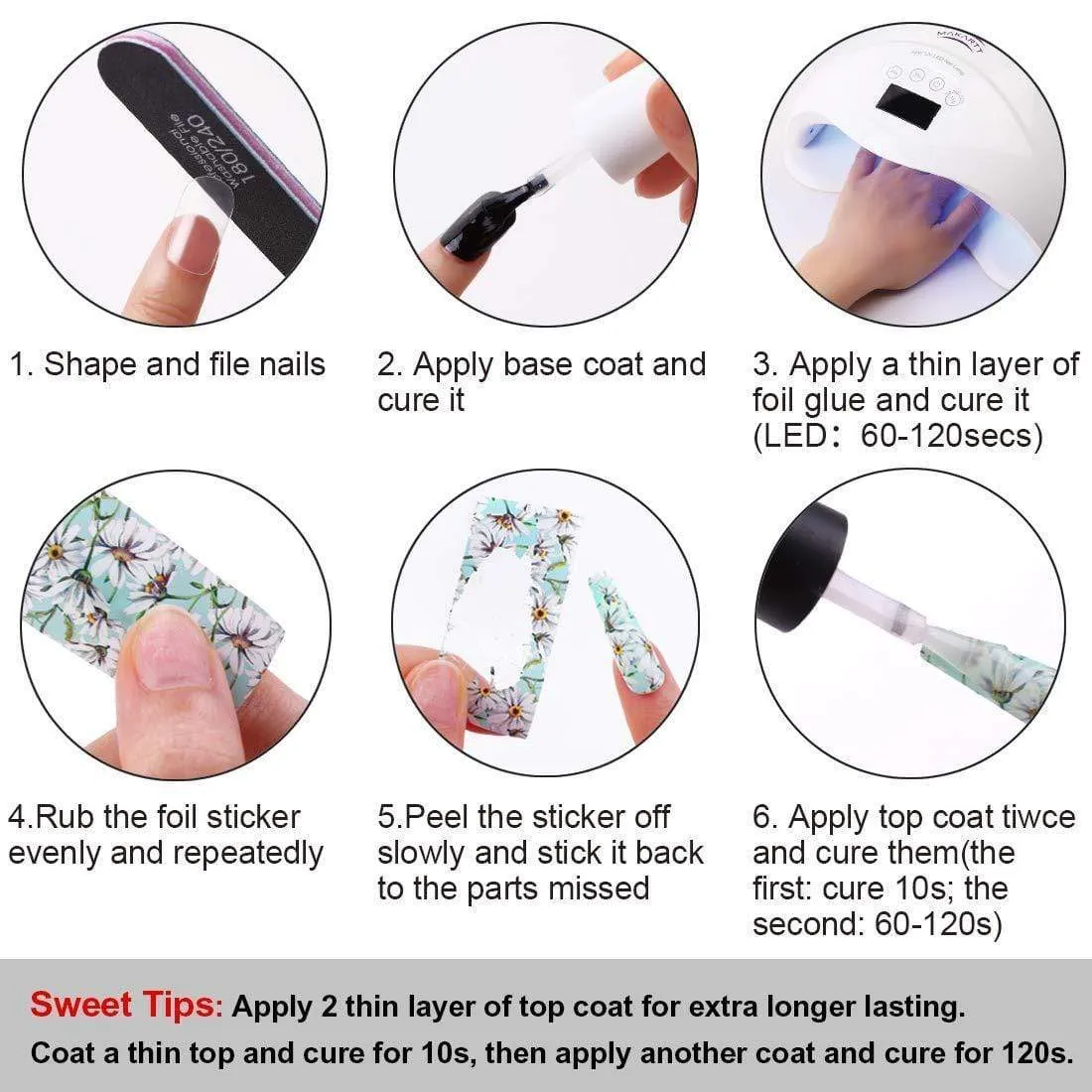 Nail Art Foil Glue with FLOWER FOIL Stickers Set