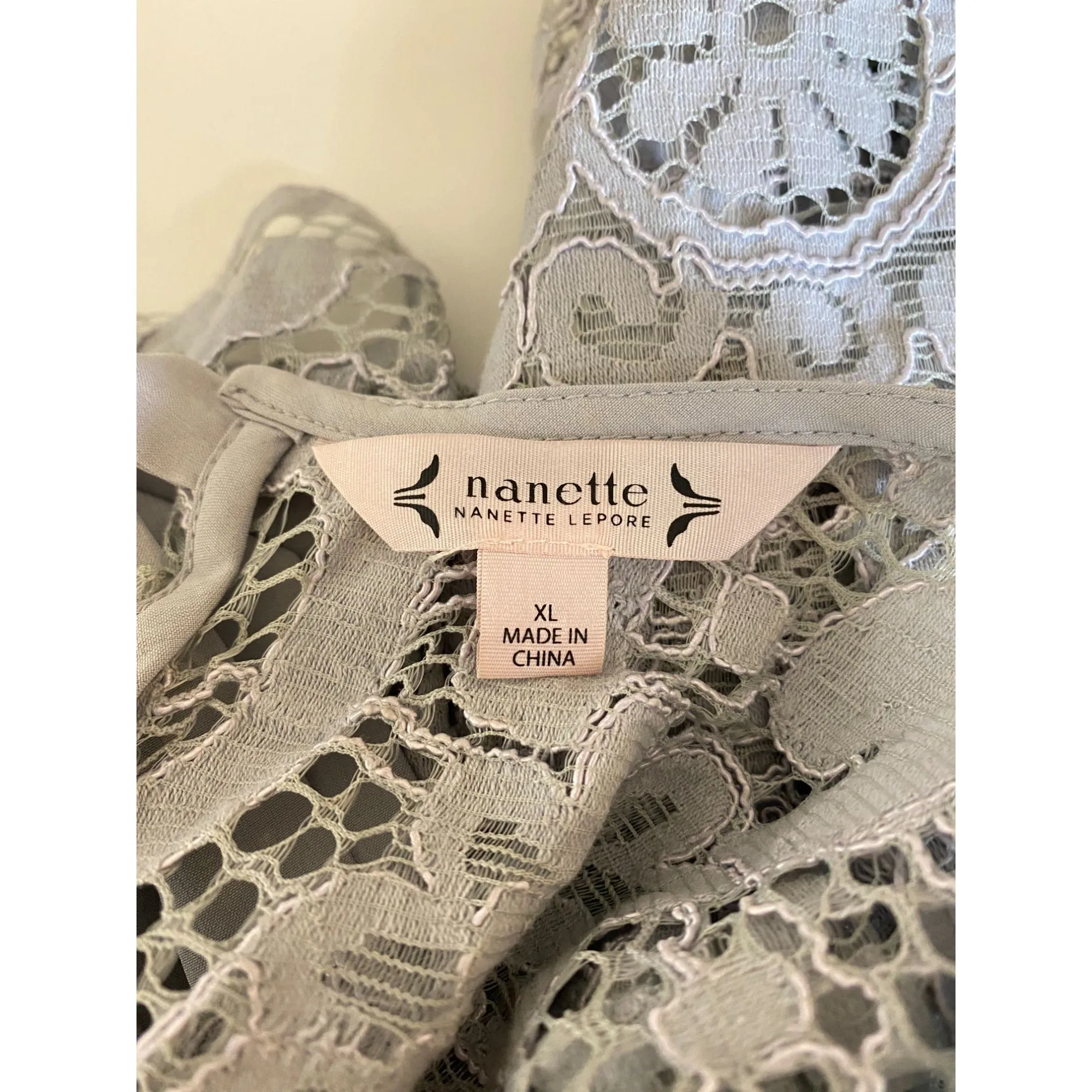 Nanette Lepore 3/4 Sleeve Gray Lace Blouse