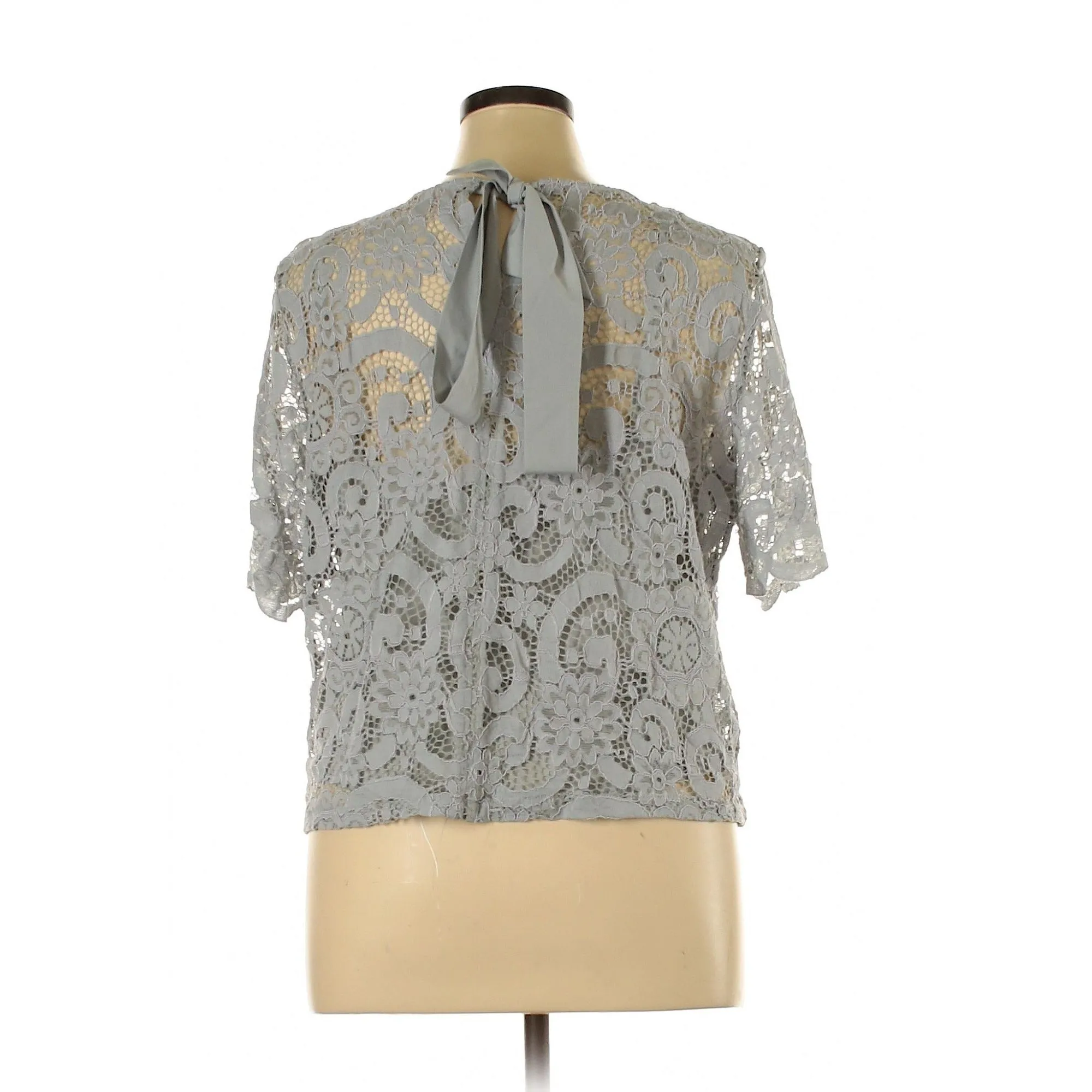 Nanette Lepore 3/4 Sleeve Gray Lace Blouse