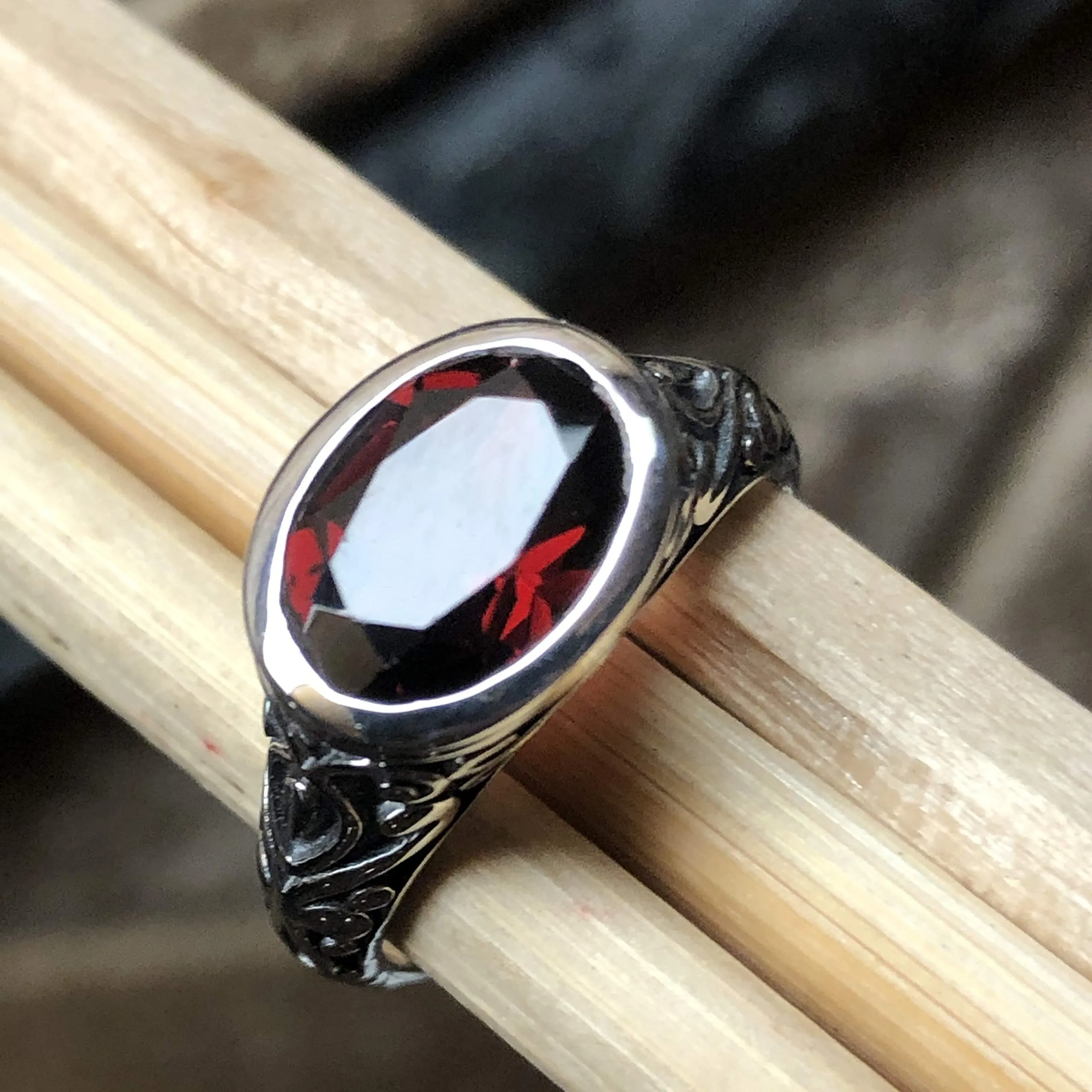 Natural 2ct Pyrope Garnet 925 Solid Sterling Silver Ring Size 6, 7, 8, 9
