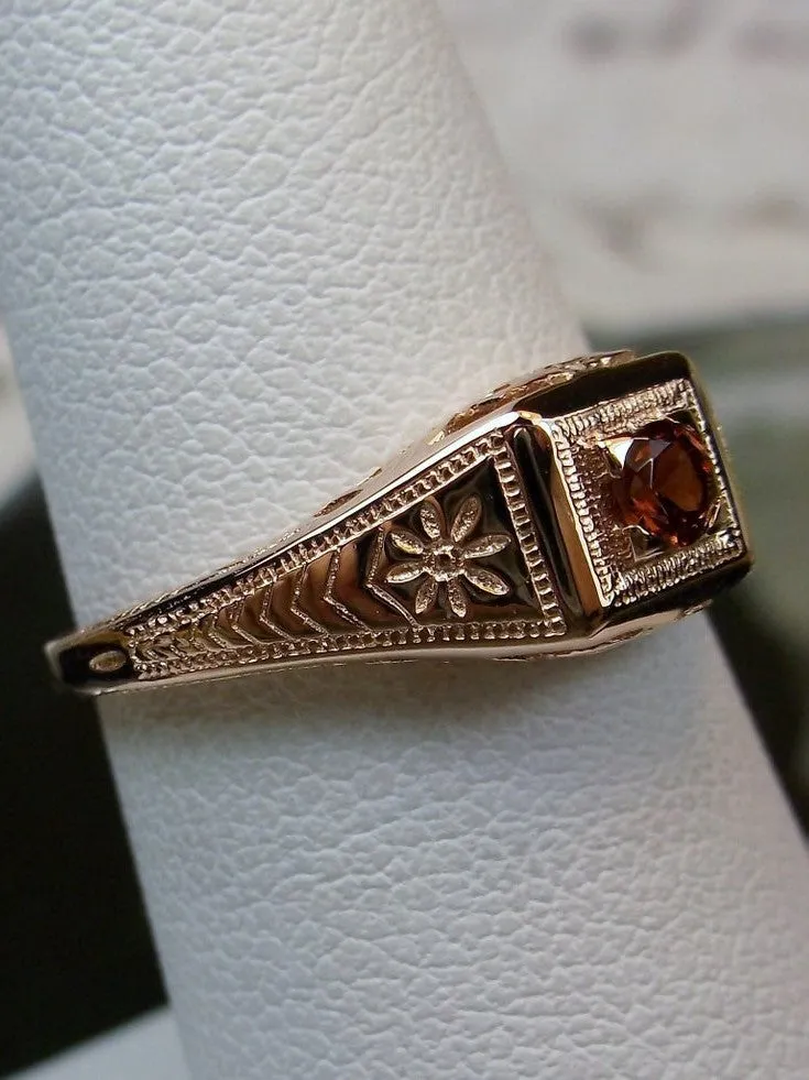 Natural Garnet Ring, Rose Gold, Art Deco Jewelry #D155