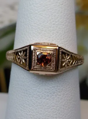 Natural Garnet Ring, Rose Gold, Art Deco Jewelry #D155
