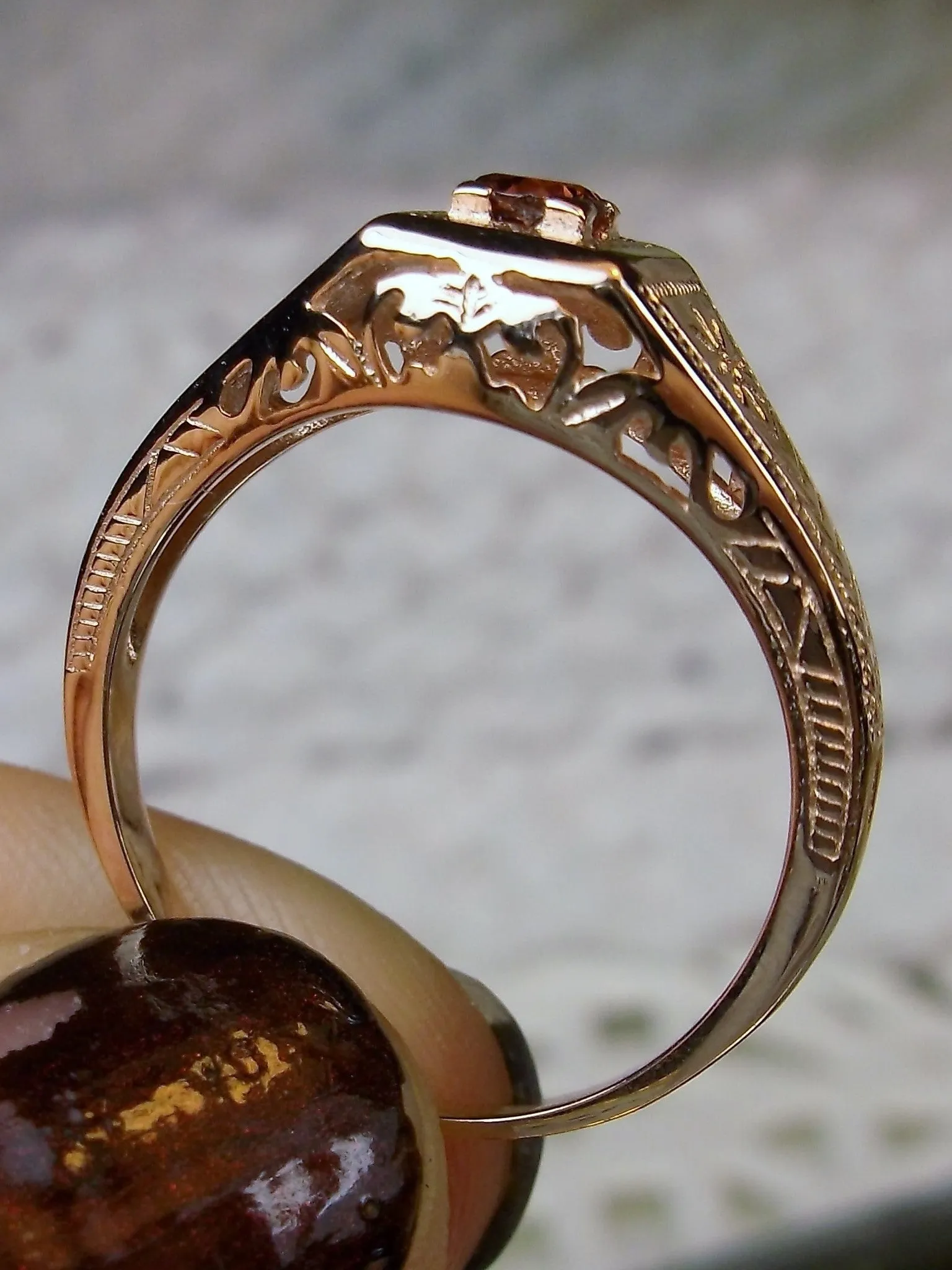 Natural Garnet Ring, Rose Gold, Art Deco Jewelry #D155