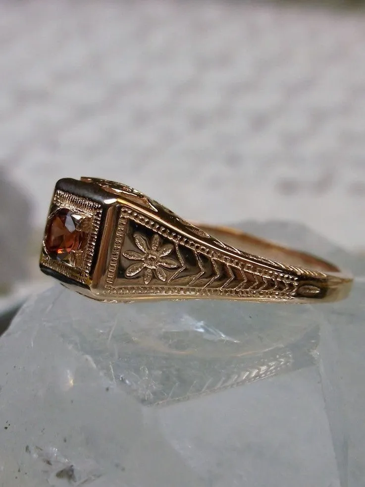 Natural Garnet Ring, Rose Gold, Art Deco Jewelry #D155
