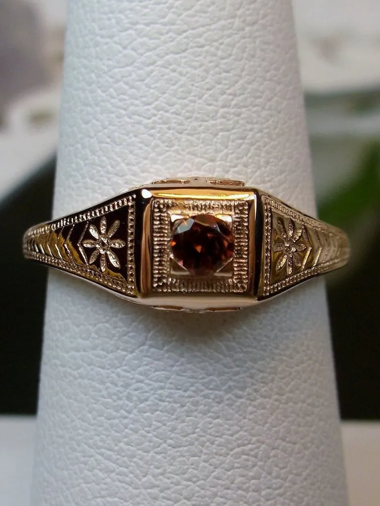 Natural Garnet Ring, Rose Gold, Art Deco Jewelry #D155