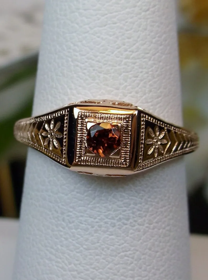 Natural Garnet Ring, Rose Gold, Art Deco Jewelry #D155
