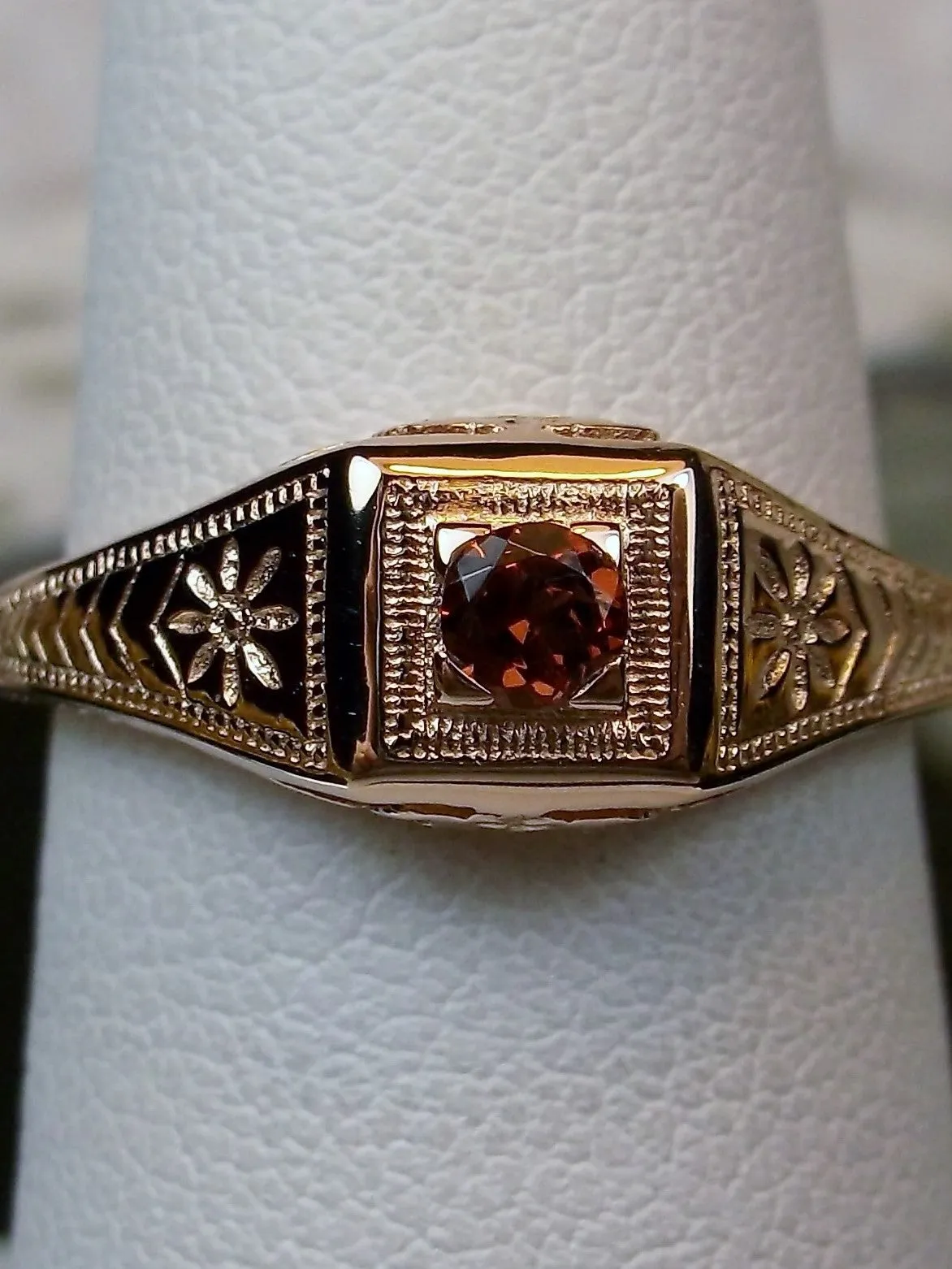 Natural Garnet Ring, Rose Gold, Art Deco Jewelry #D155