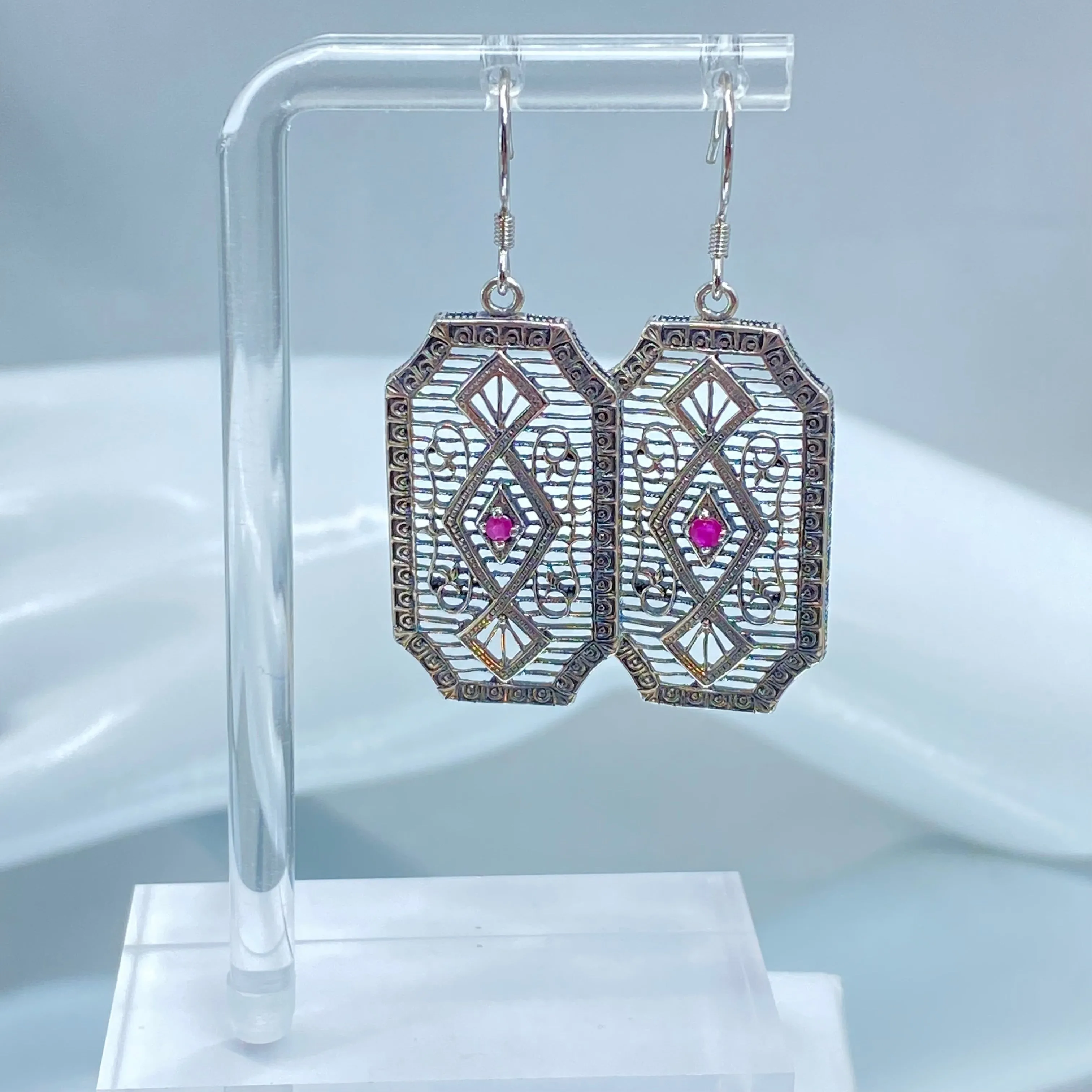 Natural Ruby Earrings, Geometric Art Deco Inspired Vintage Revival Jewelry #E357 - Ready to Ship