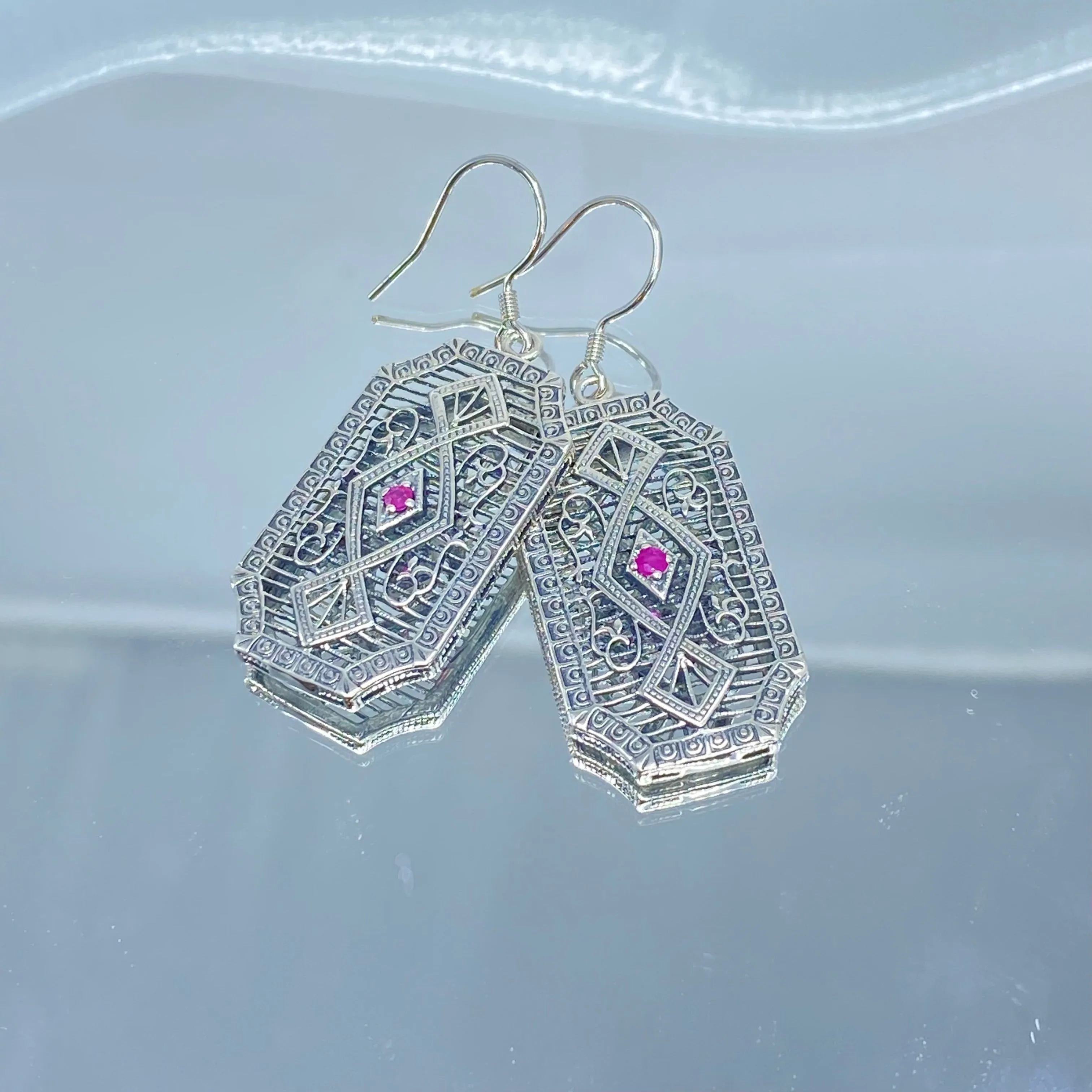 Natural Ruby Earrings, Geometric Art Deco Inspired Vintage Revival Jewelry #E357 - Ready to Ship