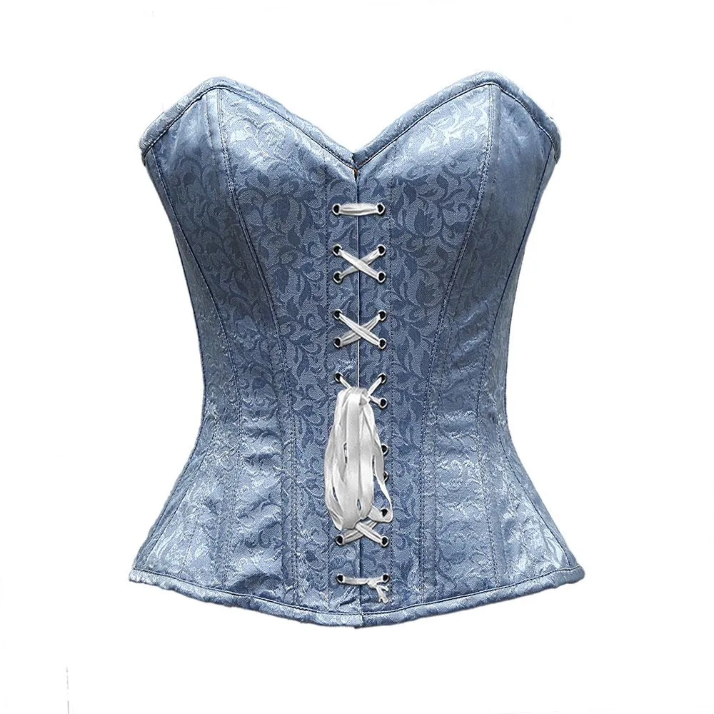 Neil Baby Blue Satin Brocade Overbust Corset