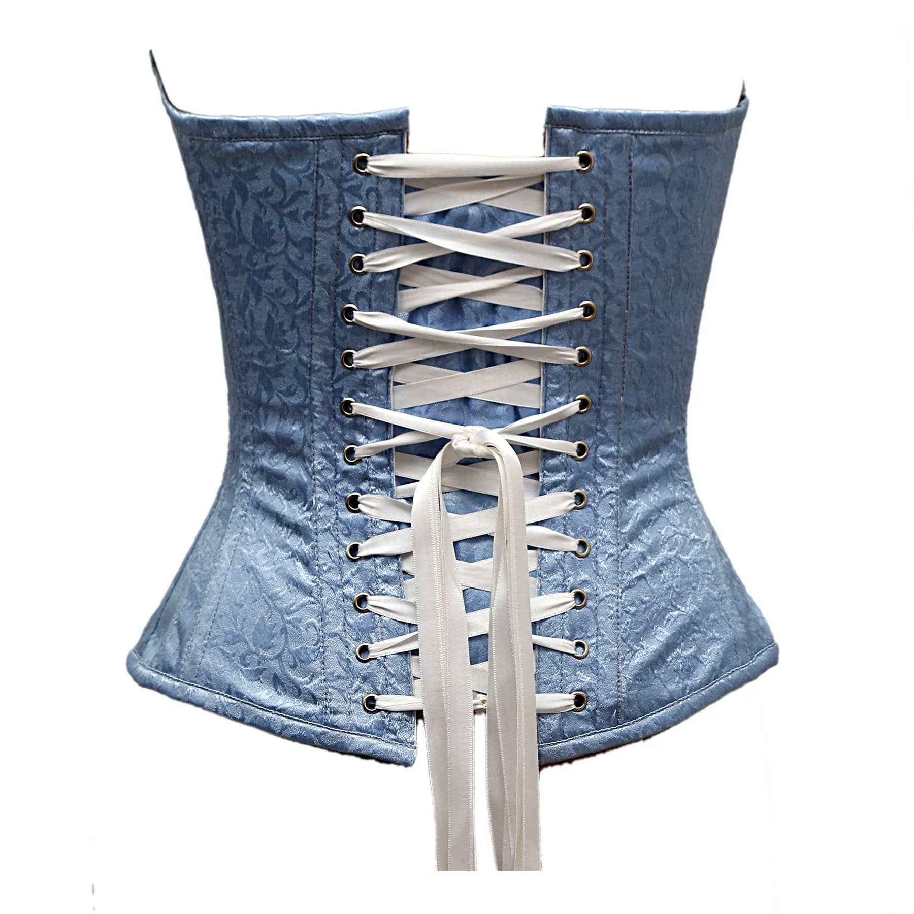 Neil Baby Blue Satin Brocade Overbust Corset