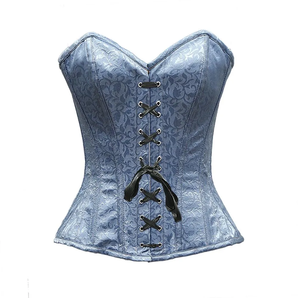 Neil Baby Blue Satin Brocade Overbust Corset