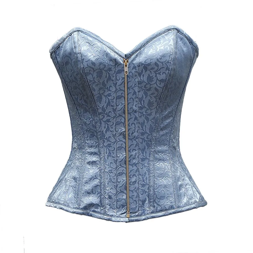Neil Baby Blue Satin Brocade Overbust Corset