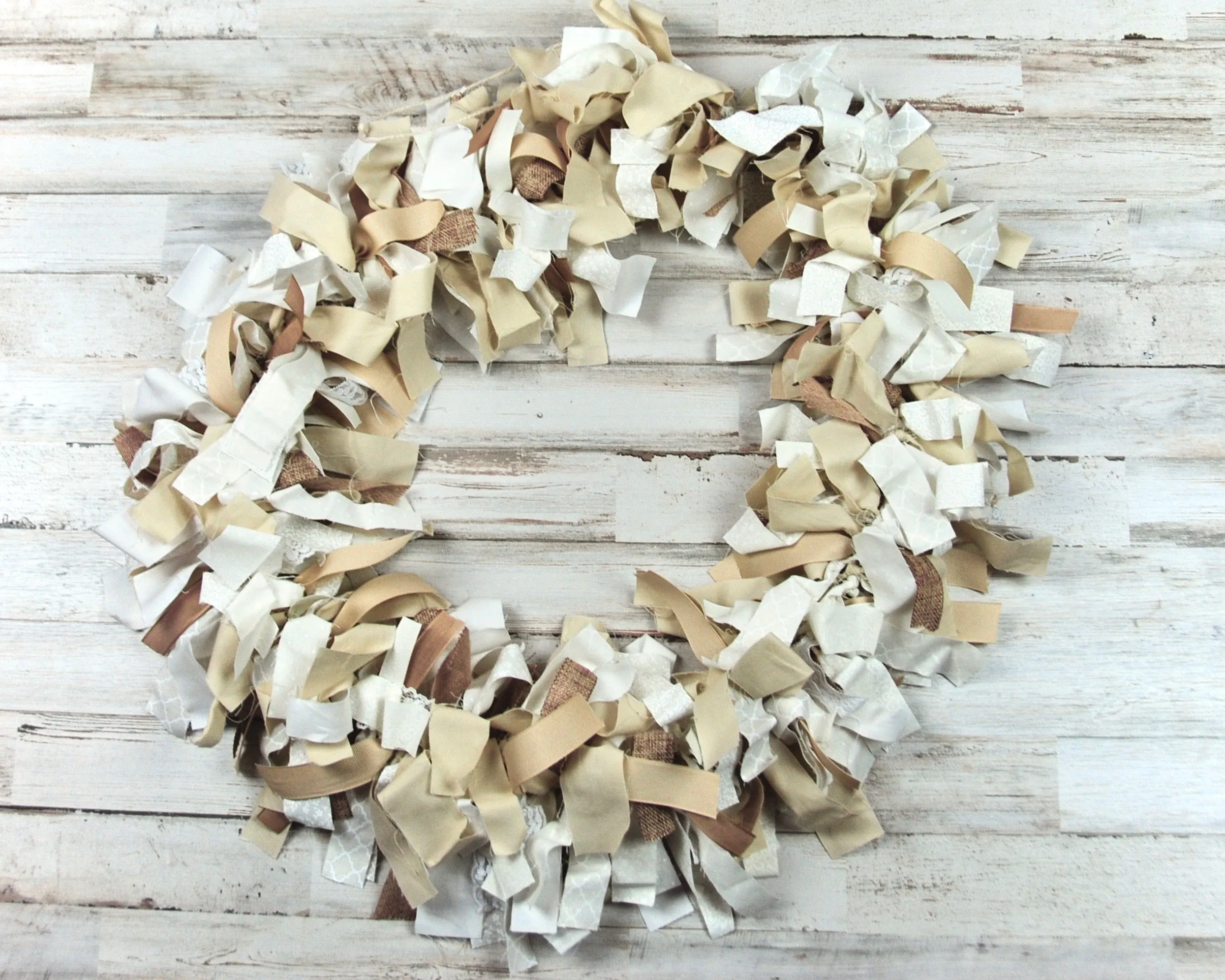 Neutral brown & white handmade fabric garland