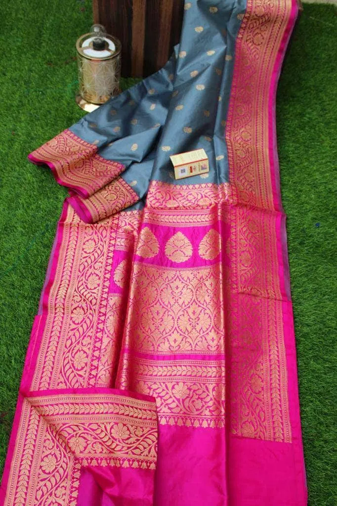 New Exclusive Banarasi Handloom Pure Khaddi Katan Silk Border Sarees