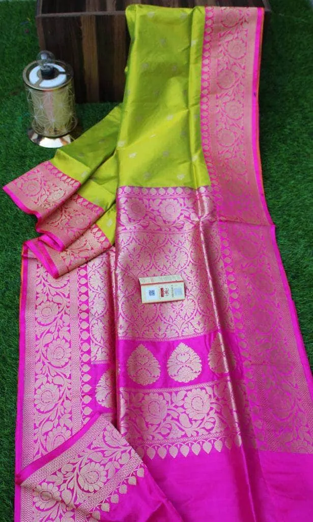New Exclusive Banarasi Handloom Pure Khaddi Katan Silk Border Sarees