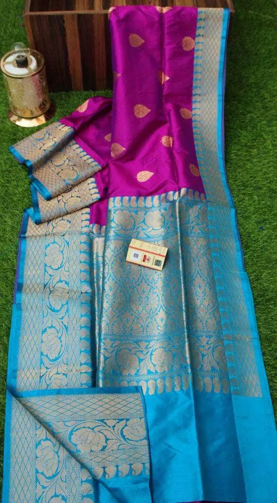 New Exclusive Banarasi Handloom Pure Khaddi Katan Silk Border Sarees