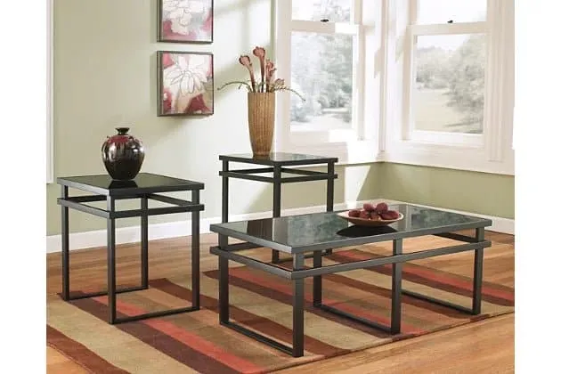 Opaque Glass Tables with Metal Frame in Black (Set of 3)