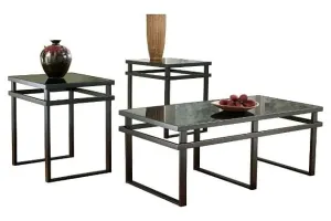 Opaque Glass Tables with Metal Frame in Black (Set of 3)