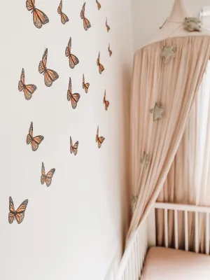 Orange Butterflies Australian Design Hand Painted Peel & Stick, Removable Wall Decal. Nursery, Kids Playroom, Kids Teens Bedroom