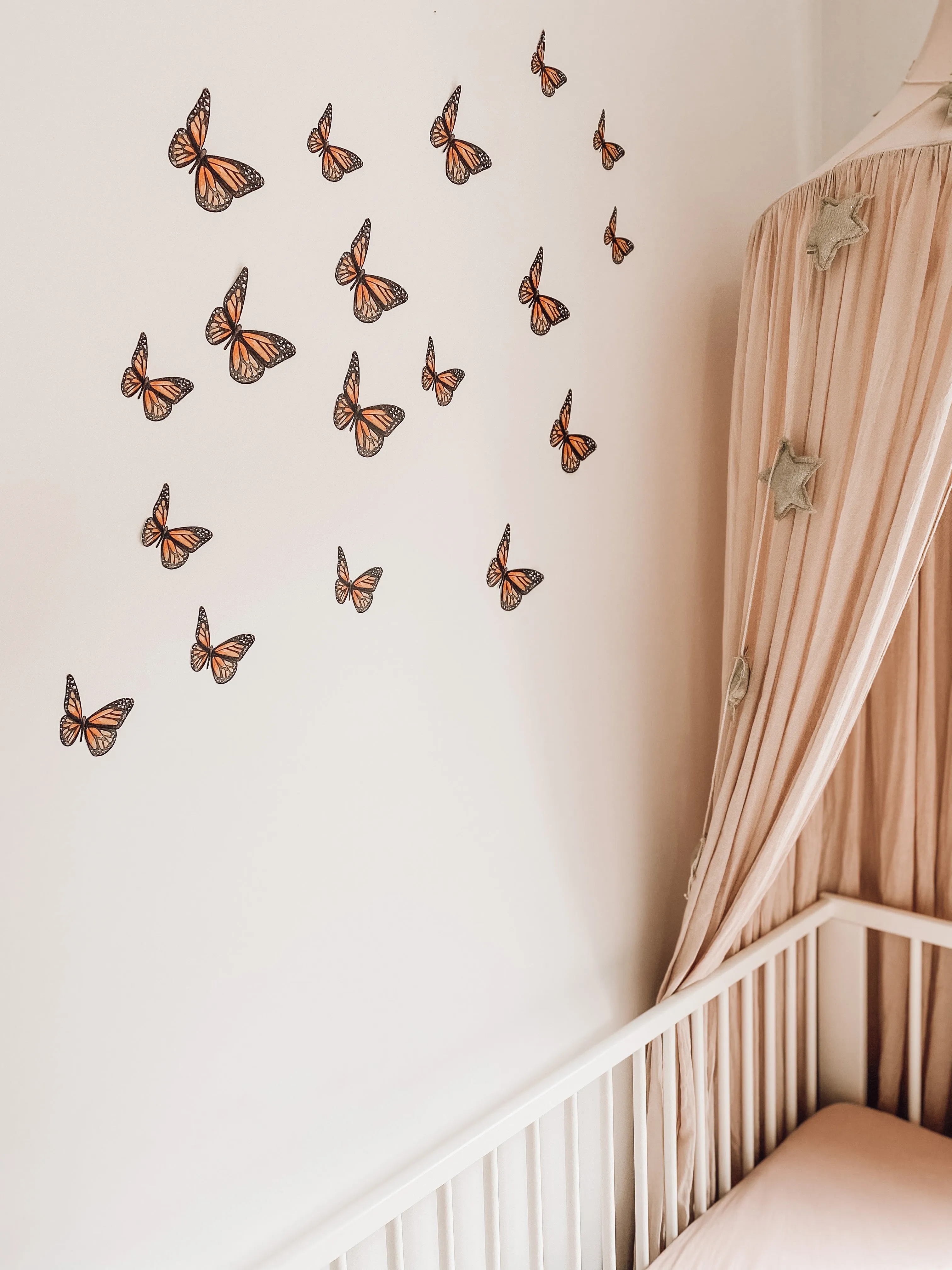 Orange Butterflies Australian Design Hand Painted Peel & Stick, Removable Wall Decal. Nursery, Kids Playroom, Kids Teens Bedroom