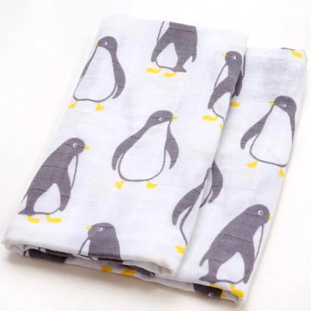 Organic Extra Large Penguin Cotton Muslin