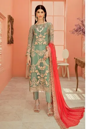 Organza Party Wear in Green Color #N7082
