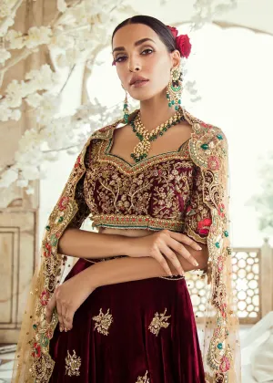 Pakistani Bridal Maroon Velvet Lehnga Dress #J5101