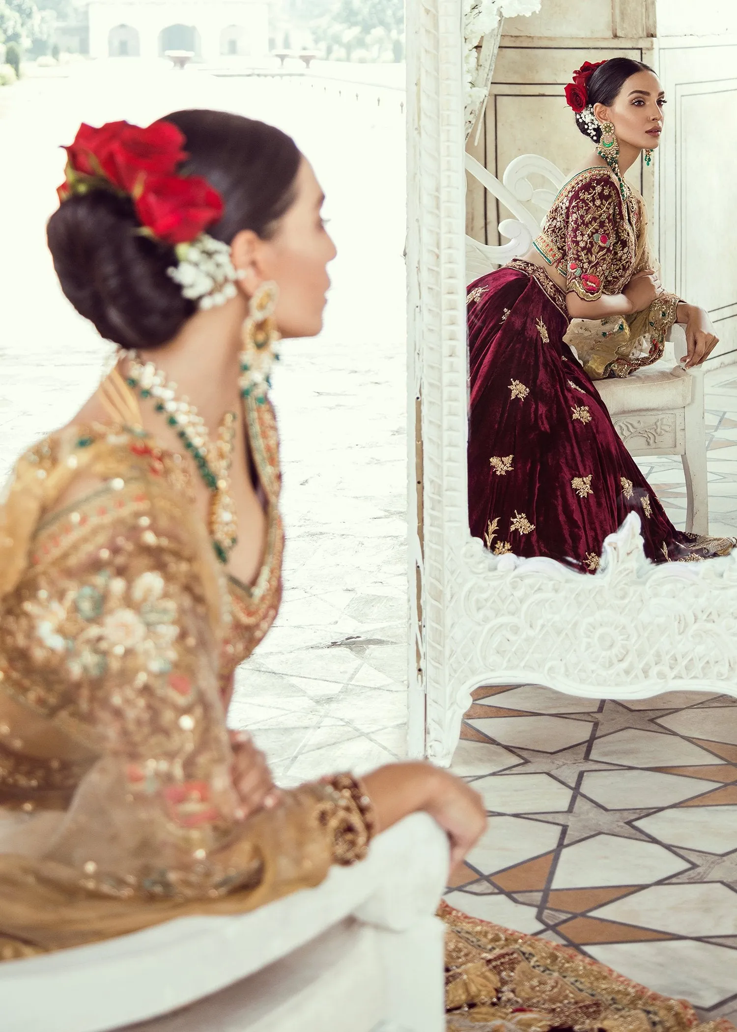 Pakistani Bridal Maroon Velvet Lehnga Dress #J5101