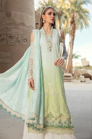 Pakistani embroidered designer eid dress in blue and green color # E2204