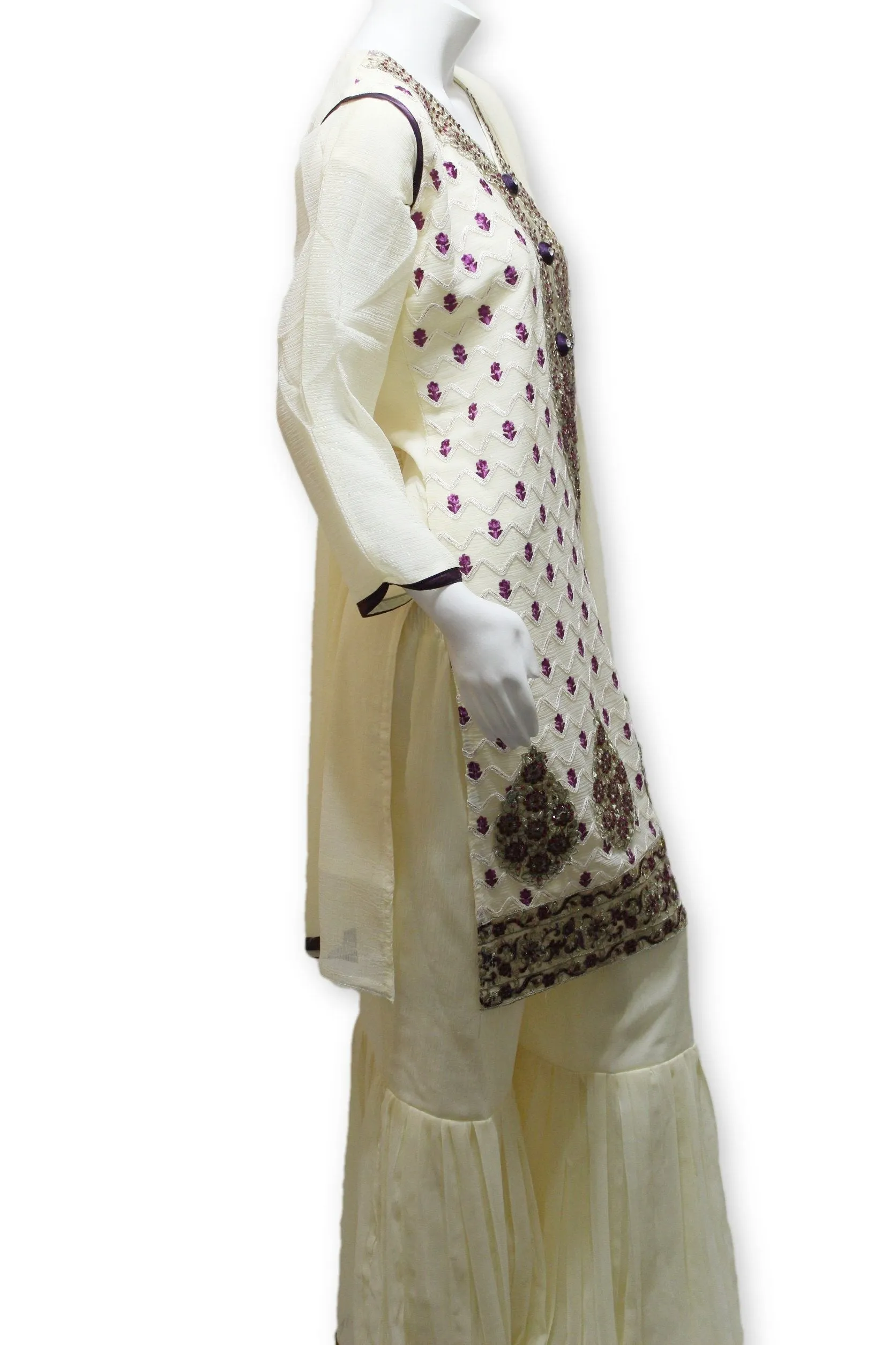 Party Wear Chiffon Dress With Gharara Pants Pakistani Indian Style