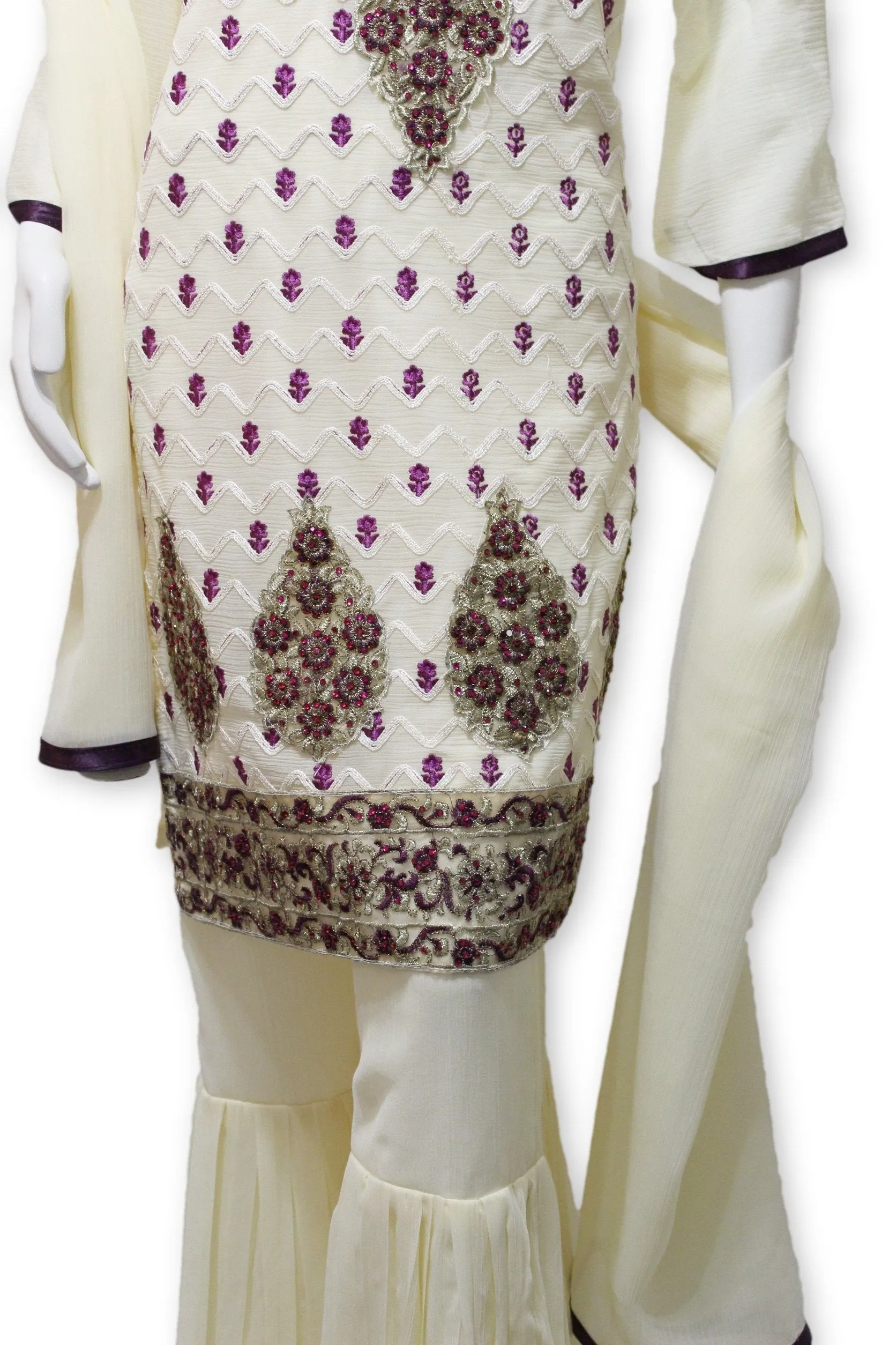 Party Wear Chiffon Dress With Gharara Pants Pakistani Indian Style