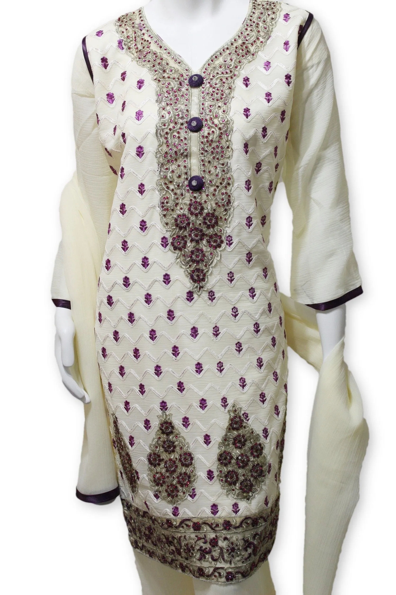 Party Wear Chiffon Dress With Gharara Pants Pakistani Indian Style