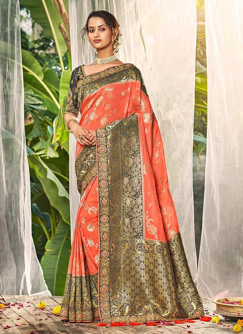 Pastel Orange Silk Saree