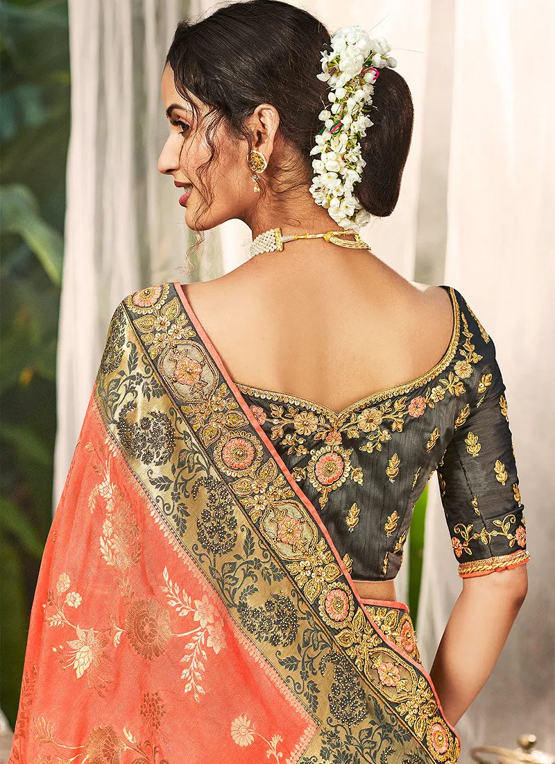 Pastel Orange Silk Saree