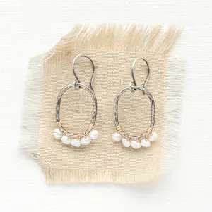 Pearl Wrapped Mixed Metal Oval Earrings