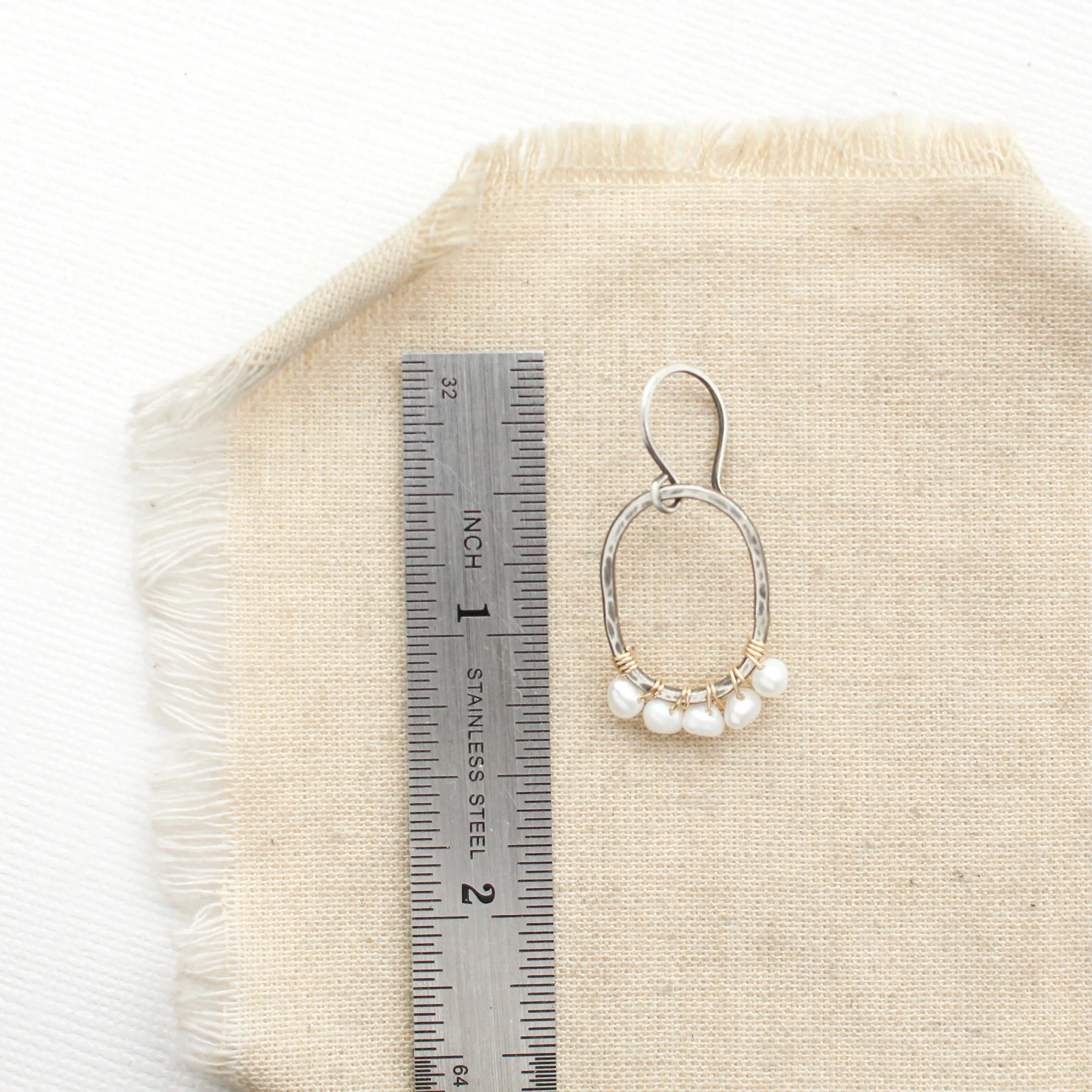 Pearl Wrapped Mixed Metal Oval Earrings