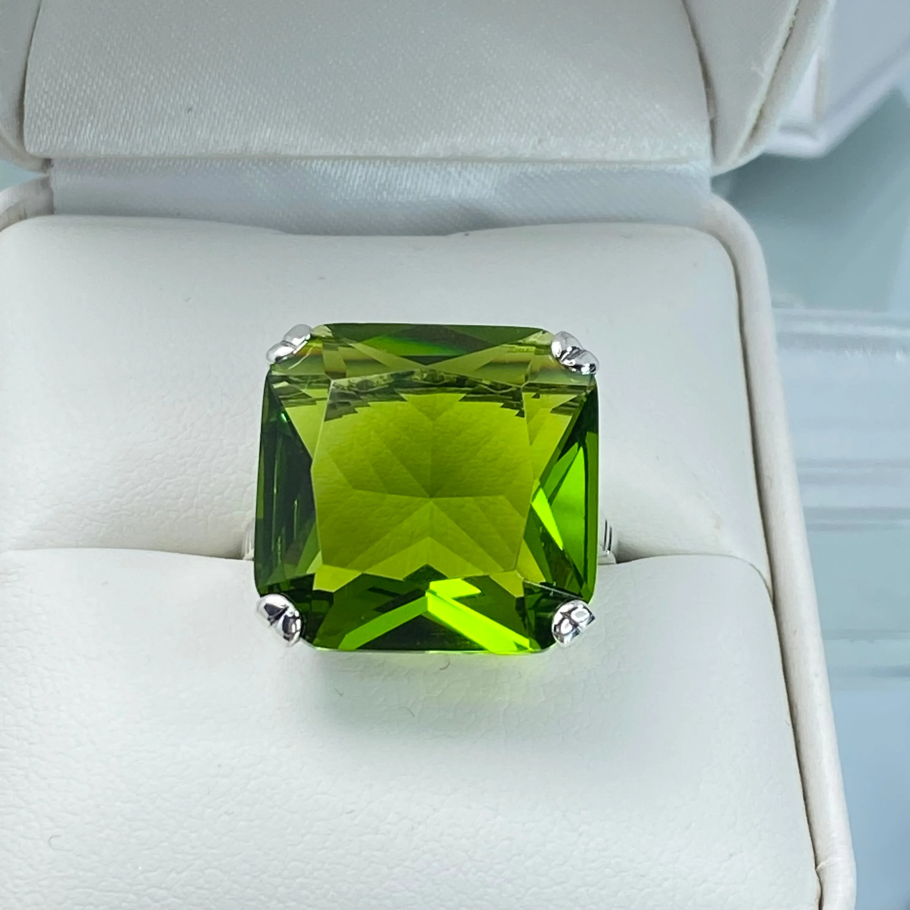 Peridot Ring, Size 7, 20ct Big Huge Square Gem, Vintage Jewelry #D1 - Ready to Ship