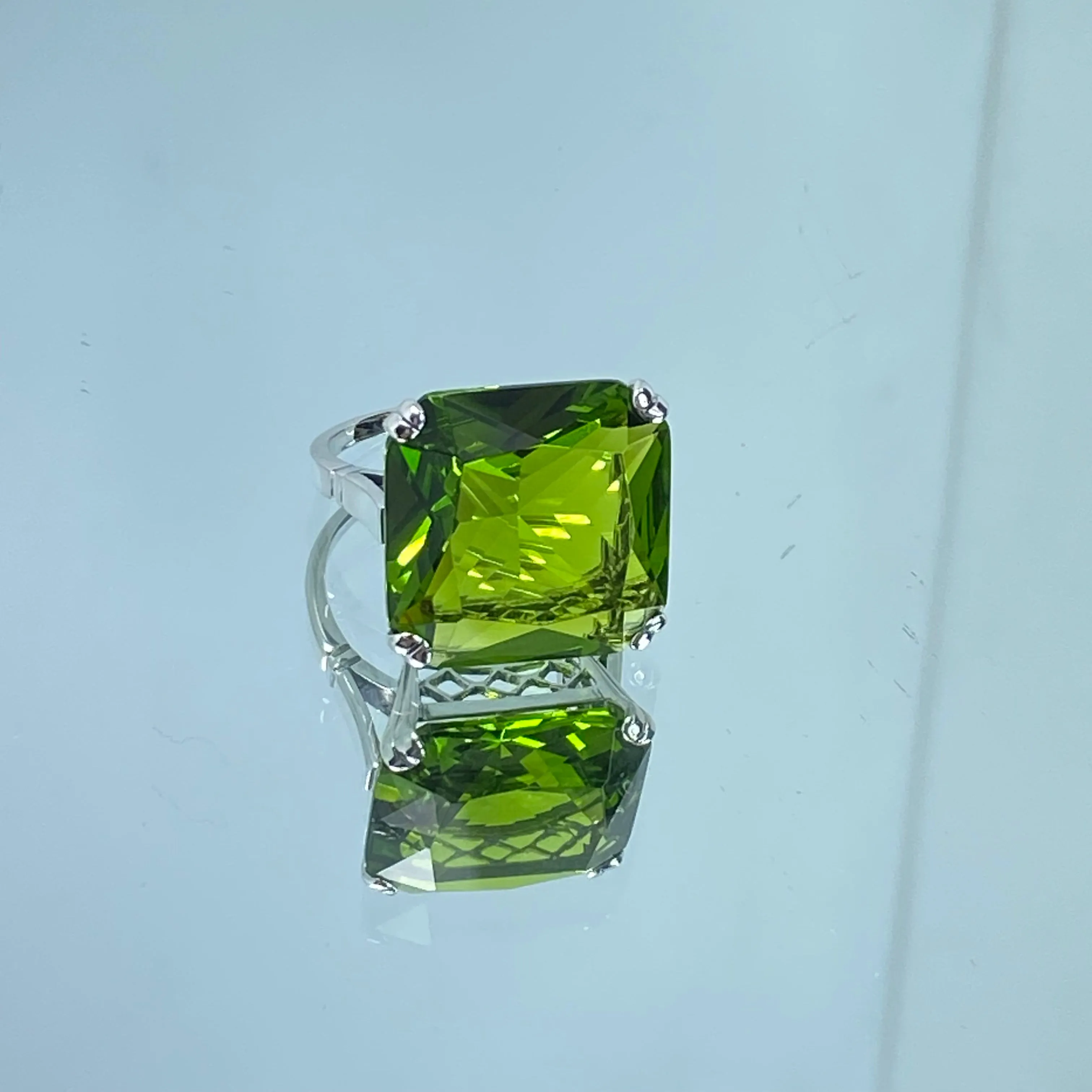 Peridot Ring, Size 7, 20ct Big Huge Square Gem, Vintage Jewelry #D1 - Ready to Ship
