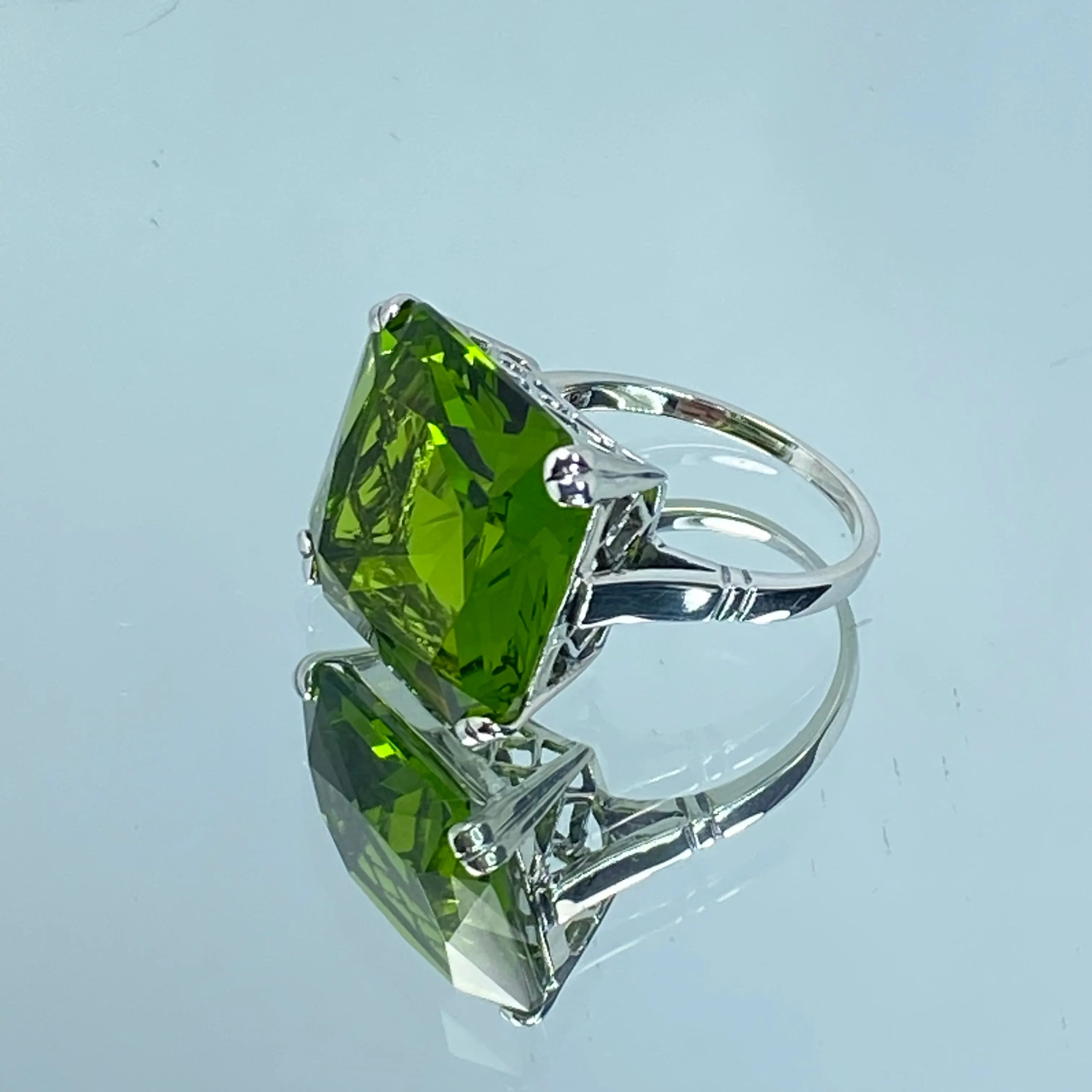 Peridot Ring, Size 7, 20ct Big Huge Square Gem, Vintage Jewelry #D1 - Ready to Ship