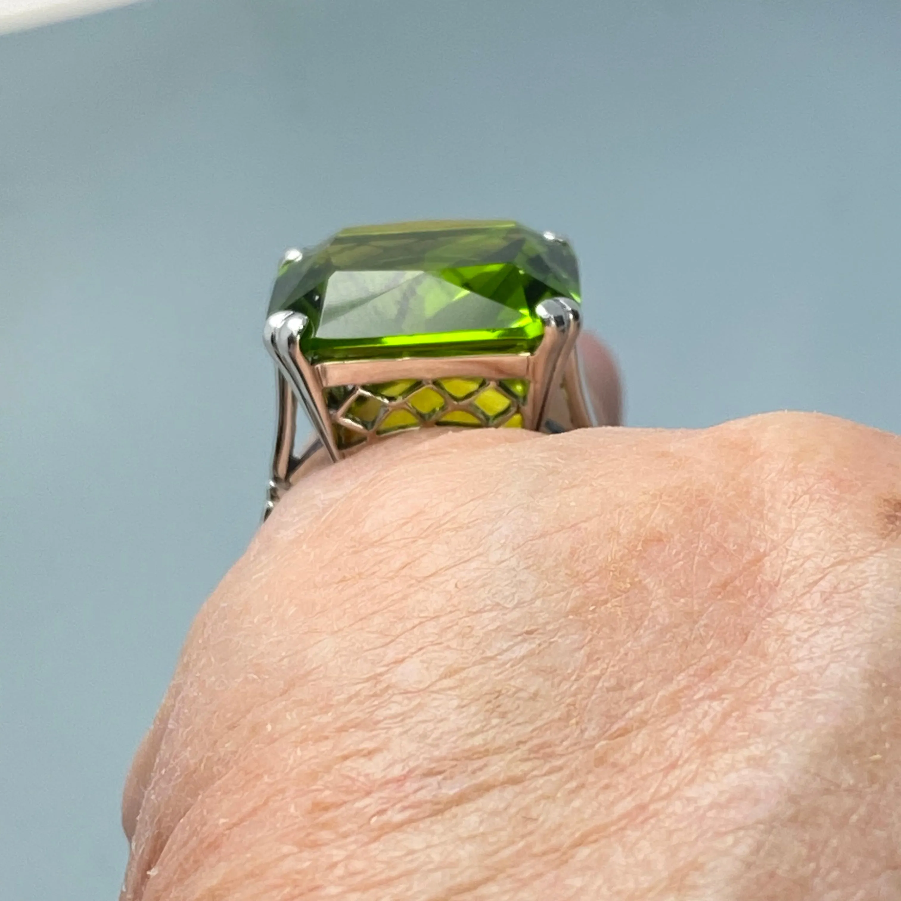 Peridot Ring, Size 7, 20ct Big Huge Square Gem, Vintage Jewelry #D1 - Ready to Ship