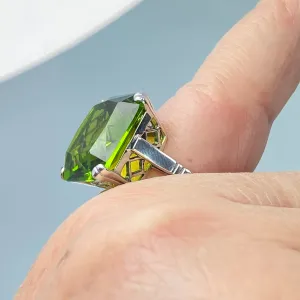 Peridot Ring, Size 7, 20ct Big Huge Square Gem, Vintage Jewelry #D1 - Ready to Ship