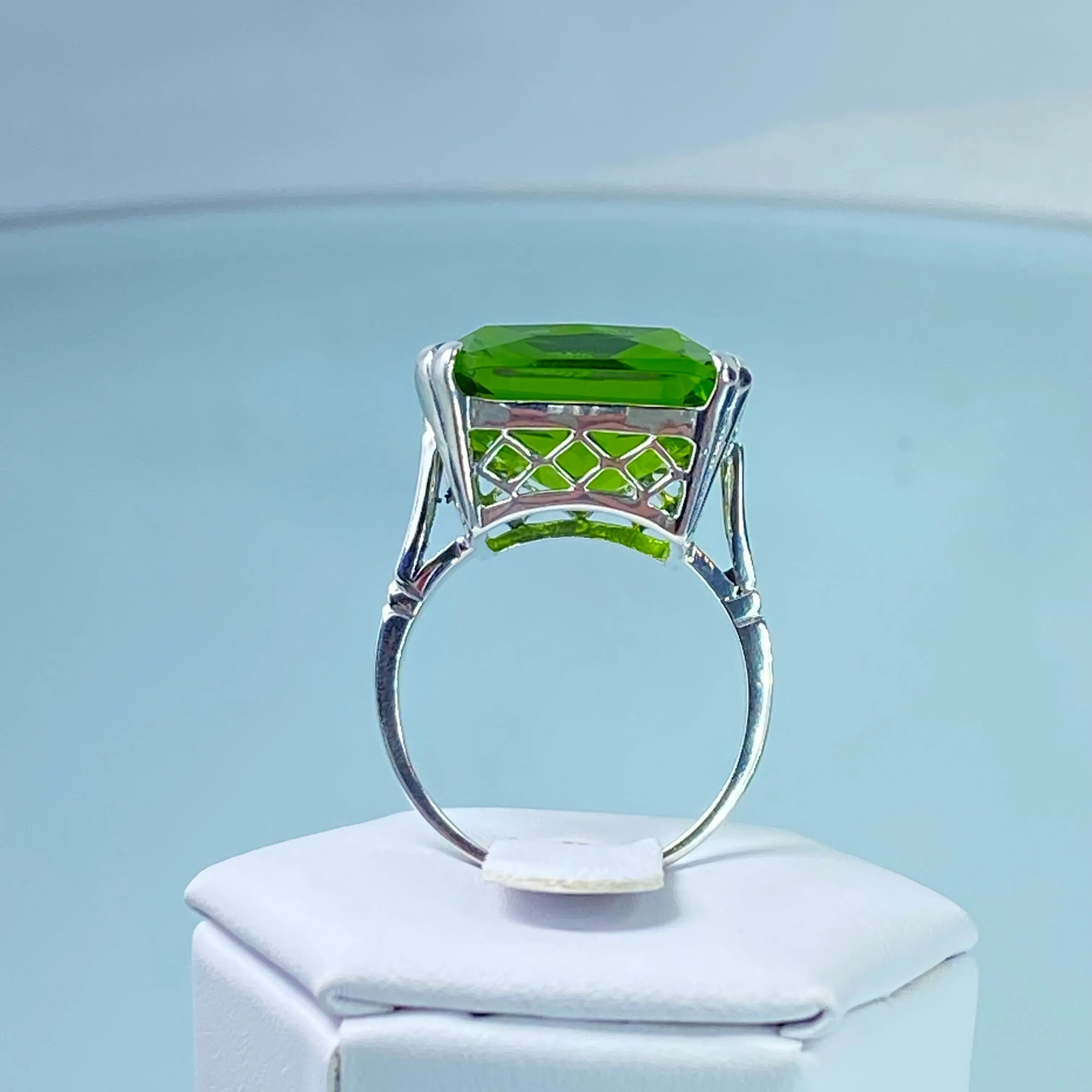 Peridot Ring, Size 8, 20ct Big Huge Square Gem, Vintage Jewelry #D1 - Ready to Ship