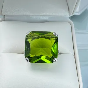 Peridot Ring, Size 8, 20ct Big Huge Square Gem, Vintage Jewelry #D1 - Ready to Ship