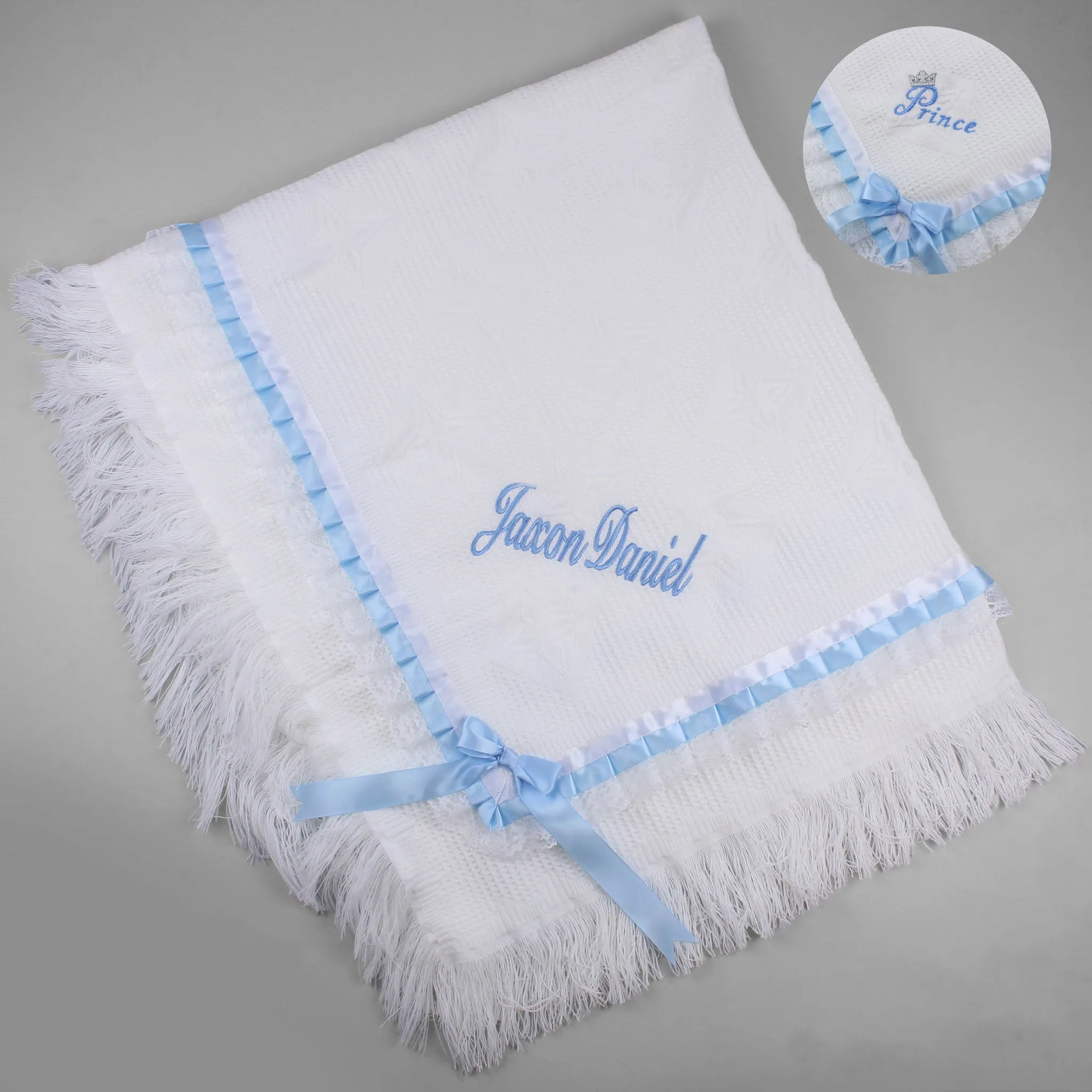 Personalised Shawl - Baby Boy's Prince White Luxury Shawl - Ideal for Christening