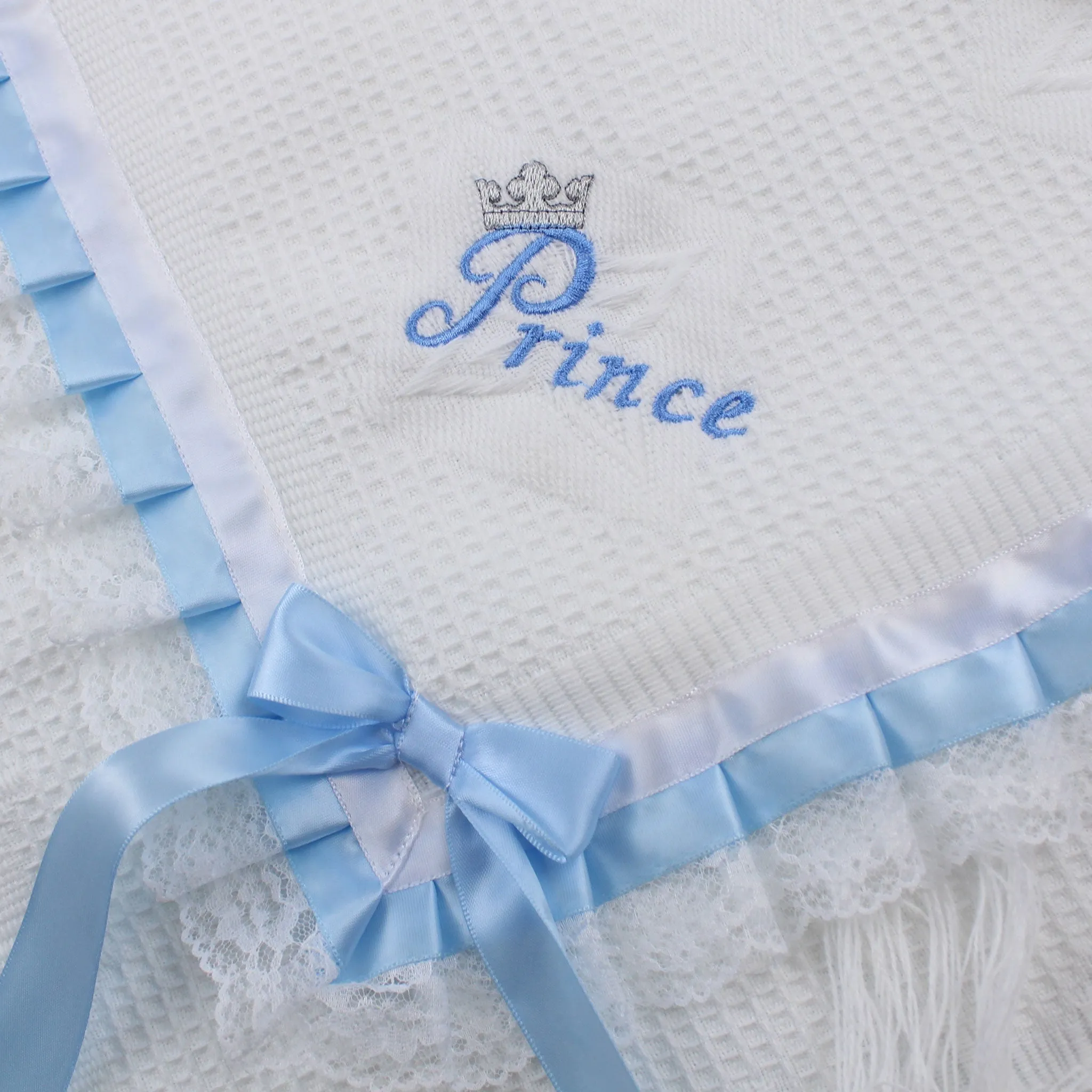 Personalised Shawl - Baby Boy's Prince White Luxury Shawl - Ideal for Christening