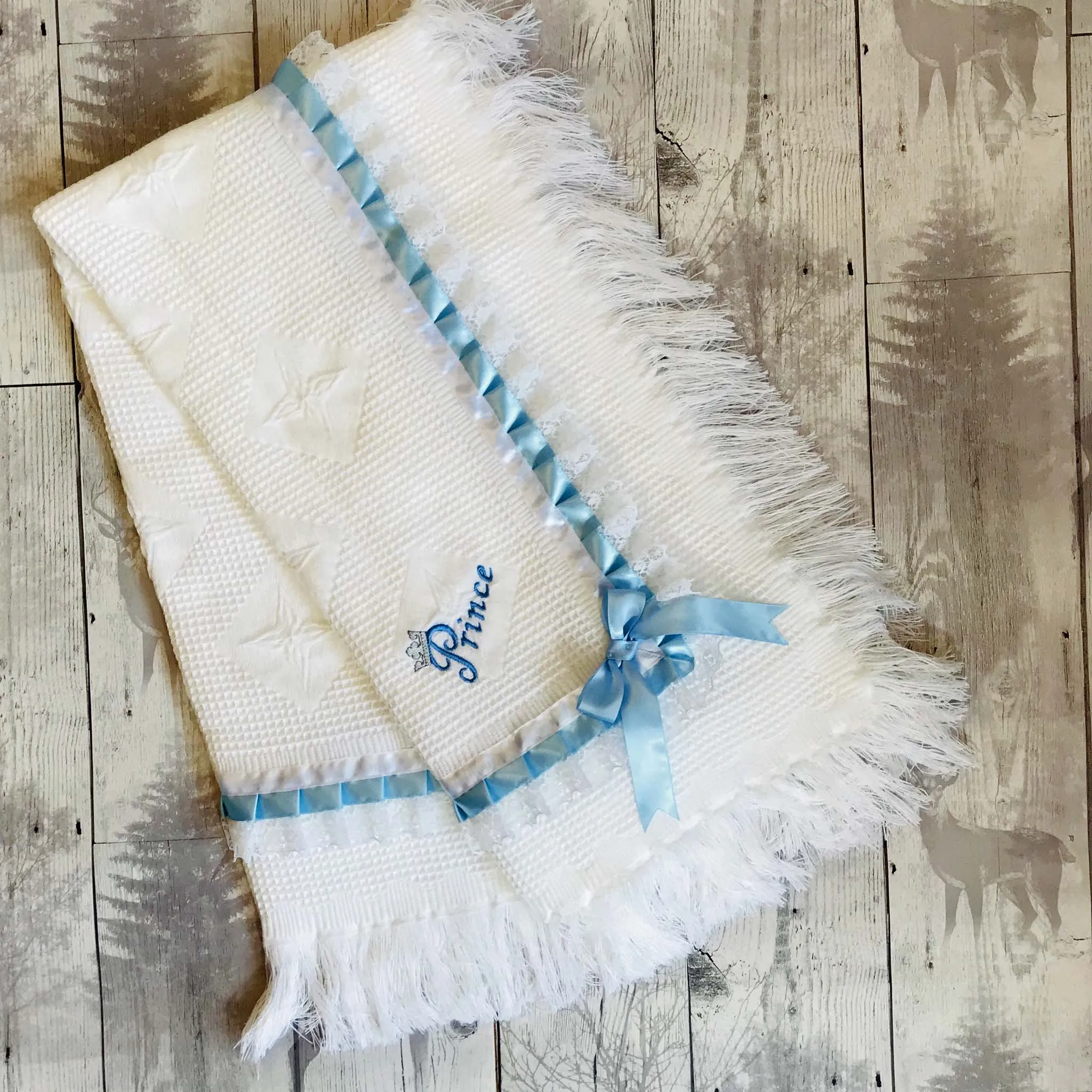 Personalised Shawl - Baby Boy's Prince White Luxury Shawl - Ideal for Christening