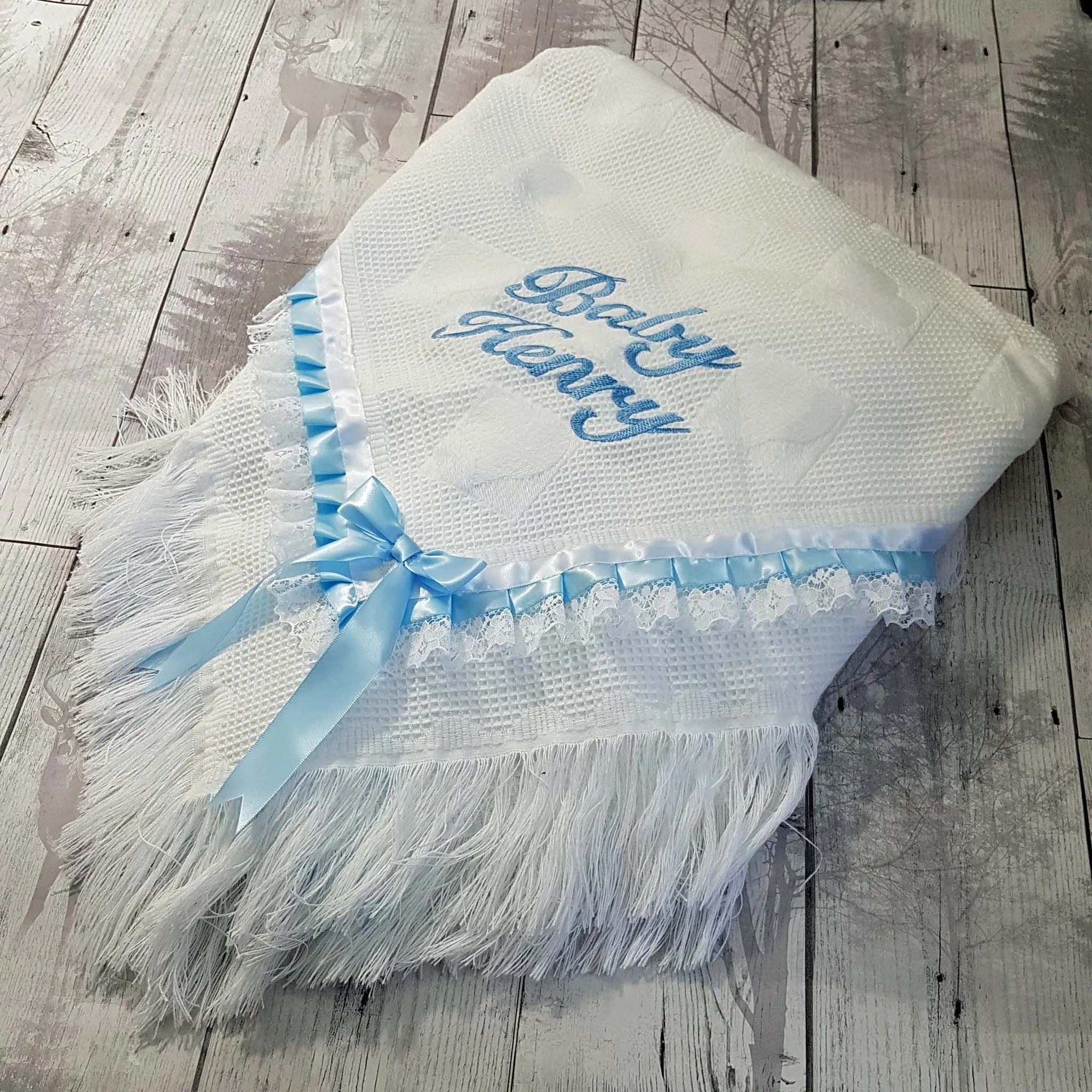 Personalised Shawl - Baby Boy's Prince White Luxury Shawl - Ideal for Christening